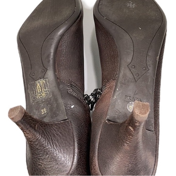 Prada Brown Leather Ankle Boot - Prada Kitten Heel Ankle Boot - Size 9 - Picture 4 of 10